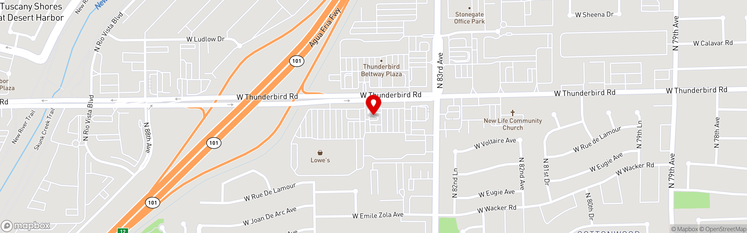 Street map pinning Brushfire Tacos y Tapas in Peoria, AZ