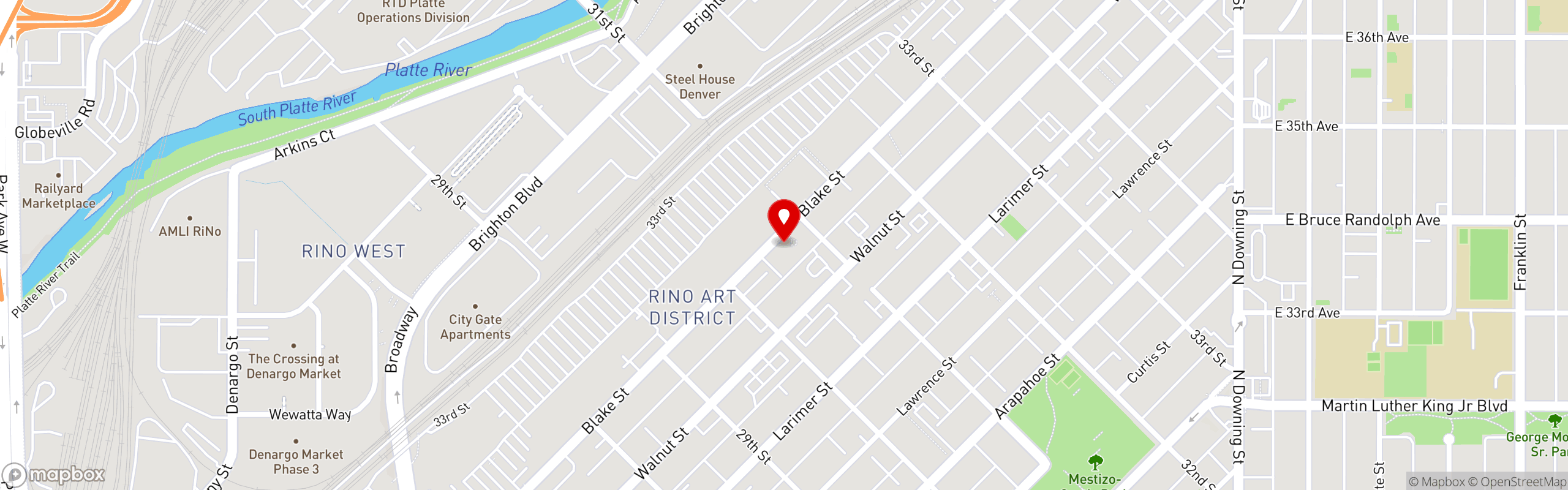 Street map pinning Great Divide Brewery & Roadhouse in Great Divide Brewery & Roadhouse - RiNo - NOW OPEN!