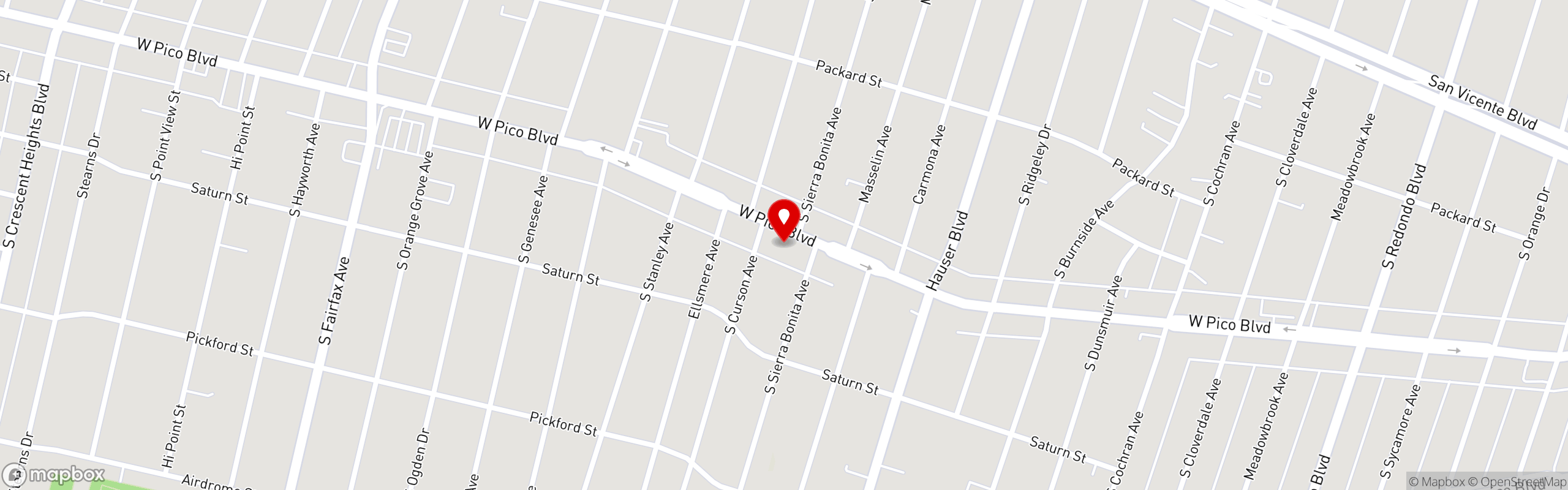 Street map pinning Bloom Restaurant in Pico Blvd