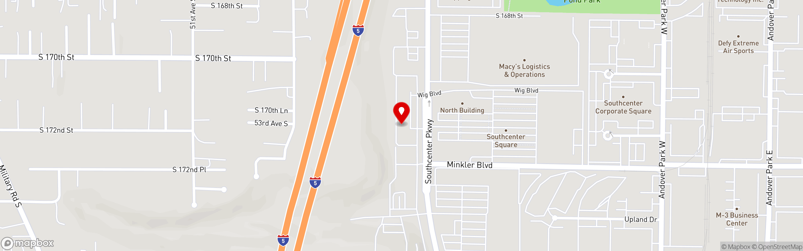 Street map pinning Neighborhood Cafe in Tukwila