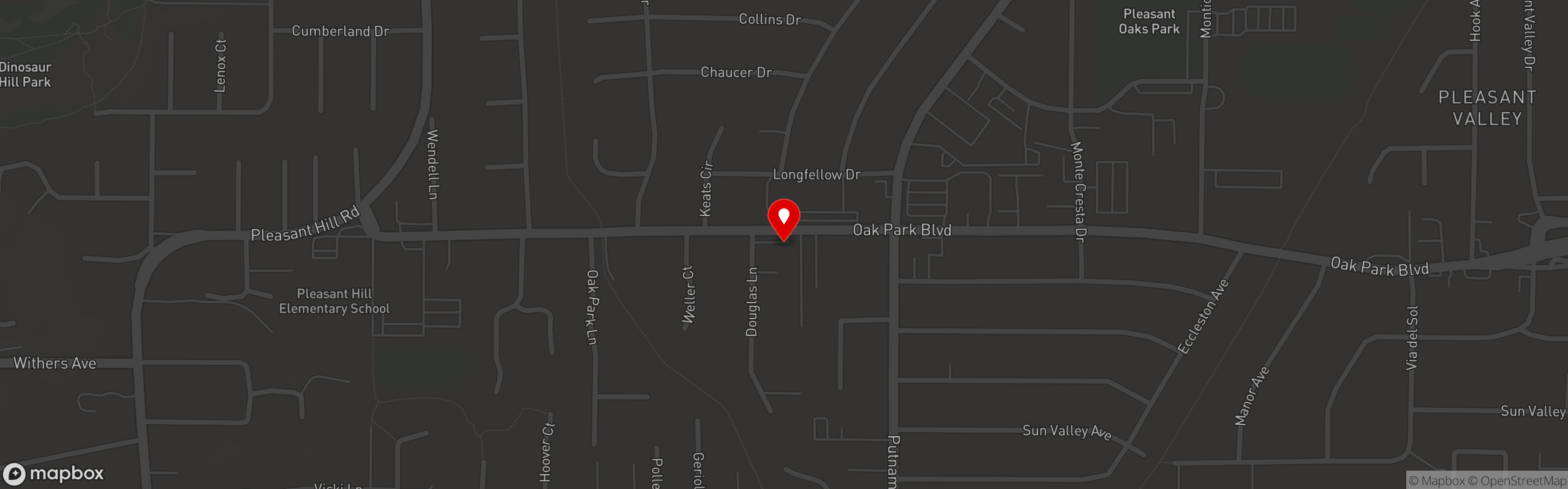 Street map pinning Slow Hand BBQ in Pleasant Hill