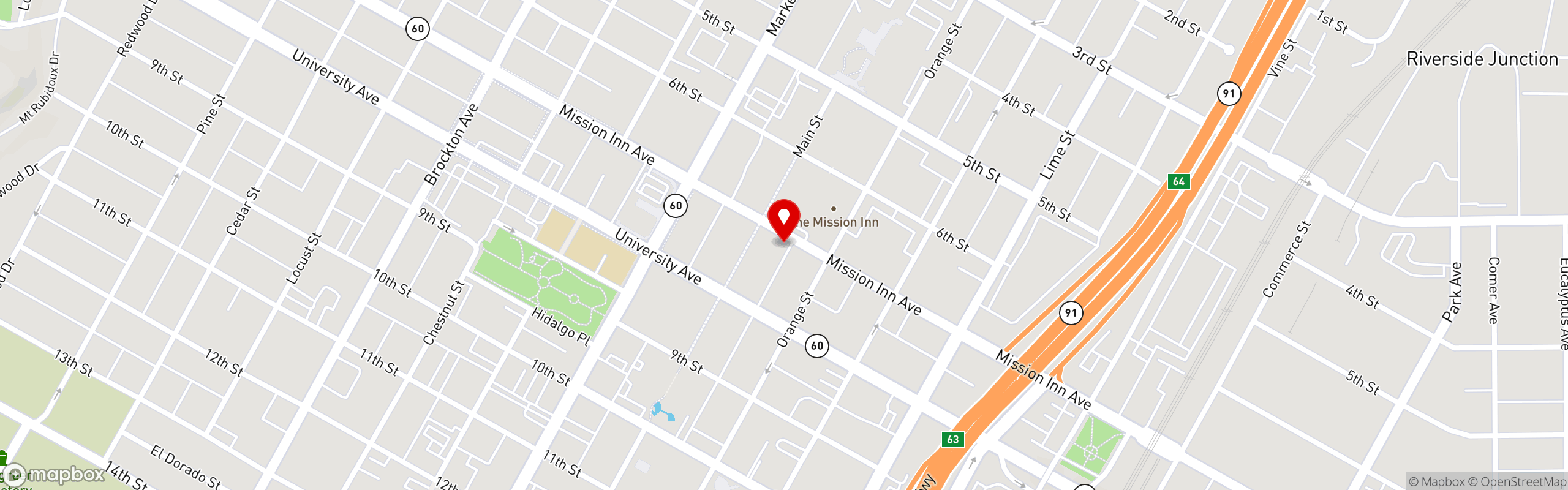 Street map pinning Molinos Coffee in Riverside