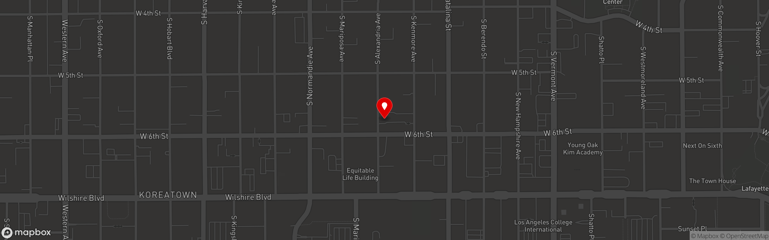 Street map pinning Quarters BBQ in Quarters Korean BBQ