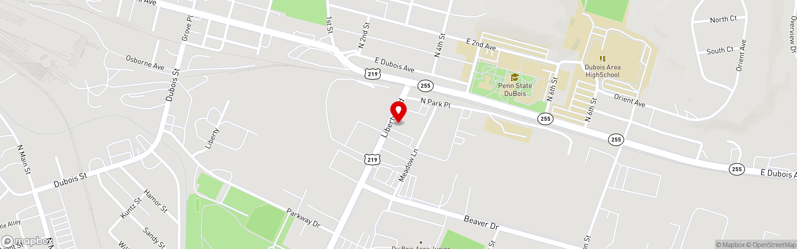 Street map pinning The Hitching Post in DuBois