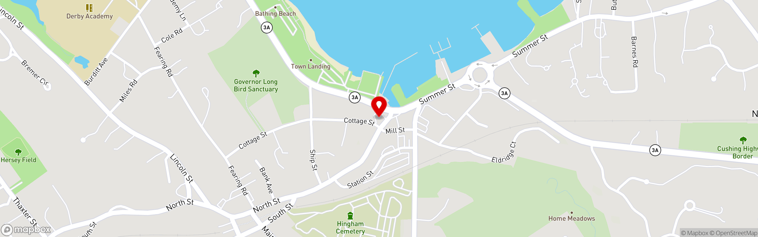 Street map pinning Stars on Hingham Harbor in Hingham