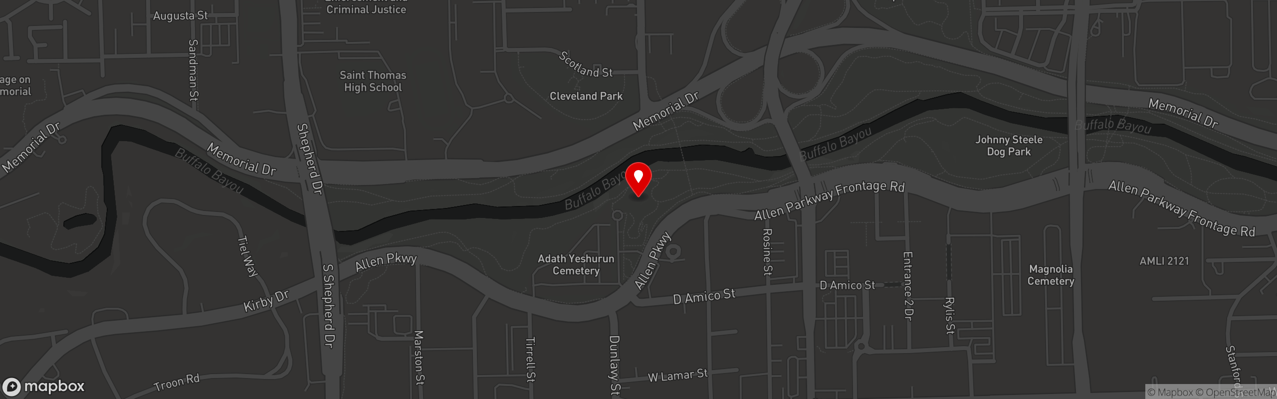 Street map pinning Flora Mexican Kitchen in Houston