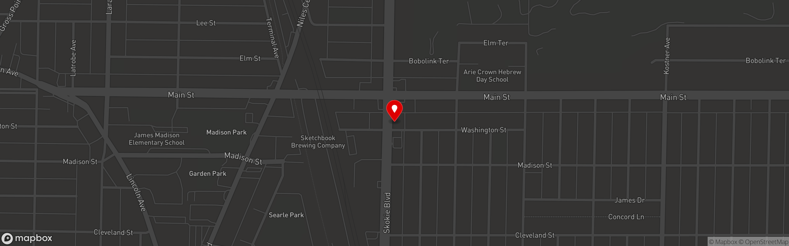 Street map pinning Sarra Grill in Skokie