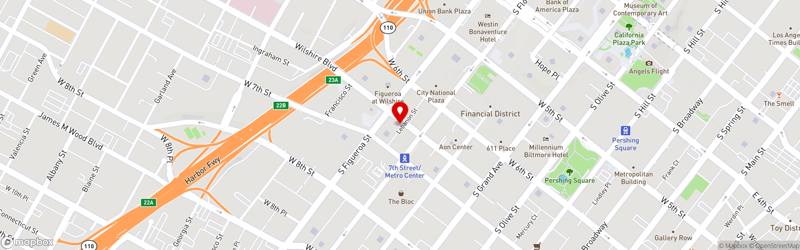 Street map pinning Prospect Park Downtown Los Angeles in Prospect Park Downtown Los Angeles