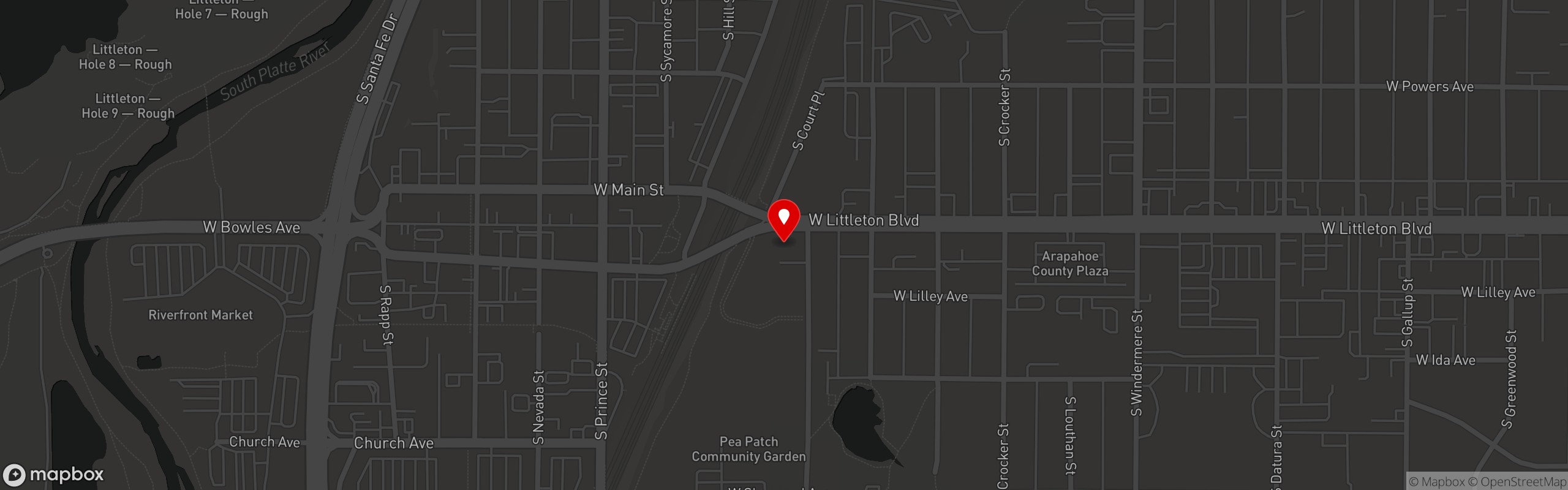 Street map pinning Bacon Social House in Littleton