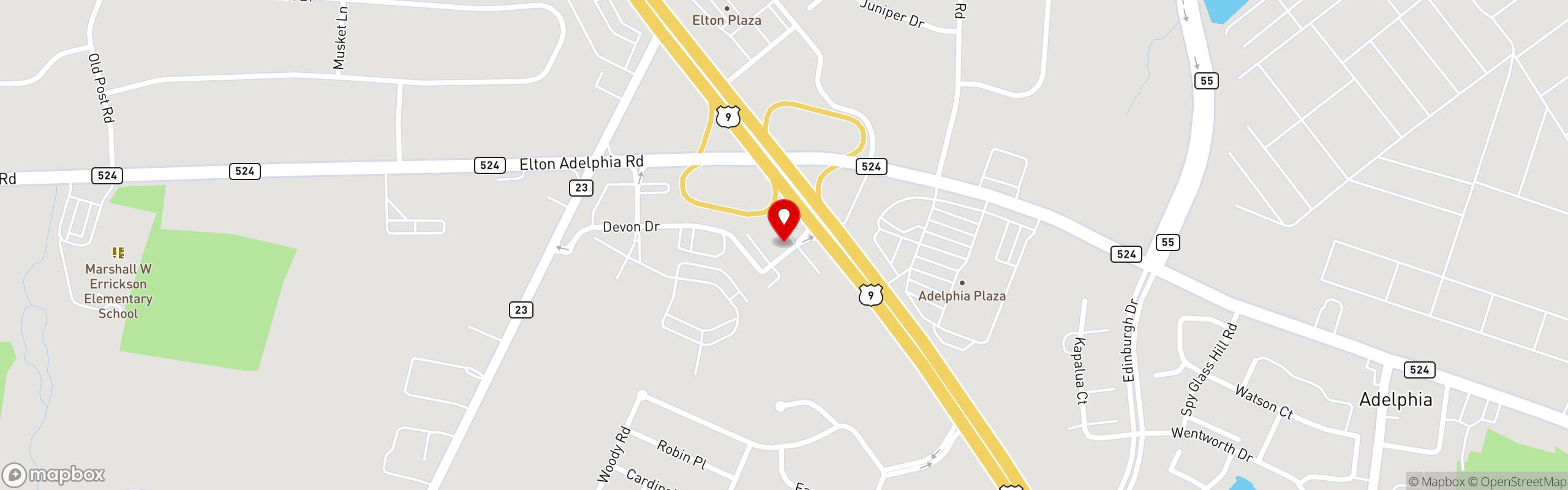 Street map pinning Broadway Chicken in Freehold