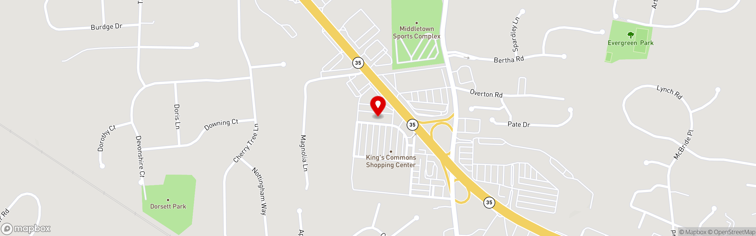 Street map pinning Broadway Chicken in Middletown