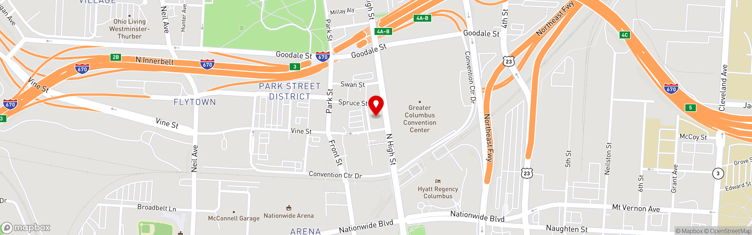 Street map pinning Barley's Brewing Company in North Market District