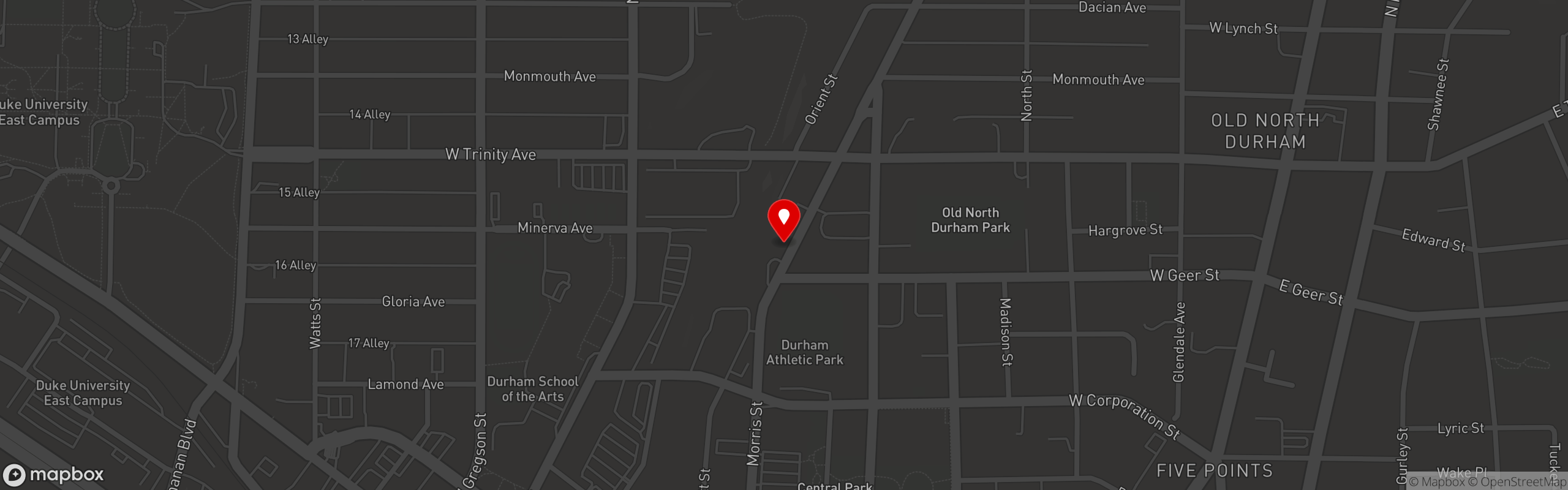 Street map pinning The Blue Note Grill in Durham