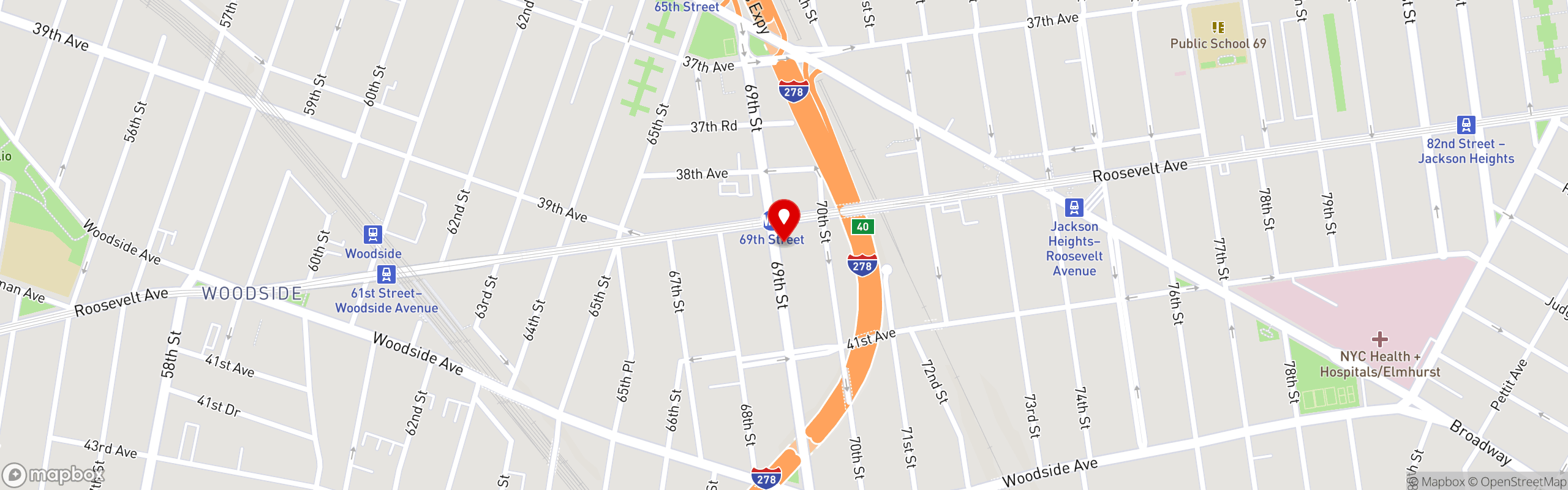 Street map pinning Max's Restaurant | North America in Queens