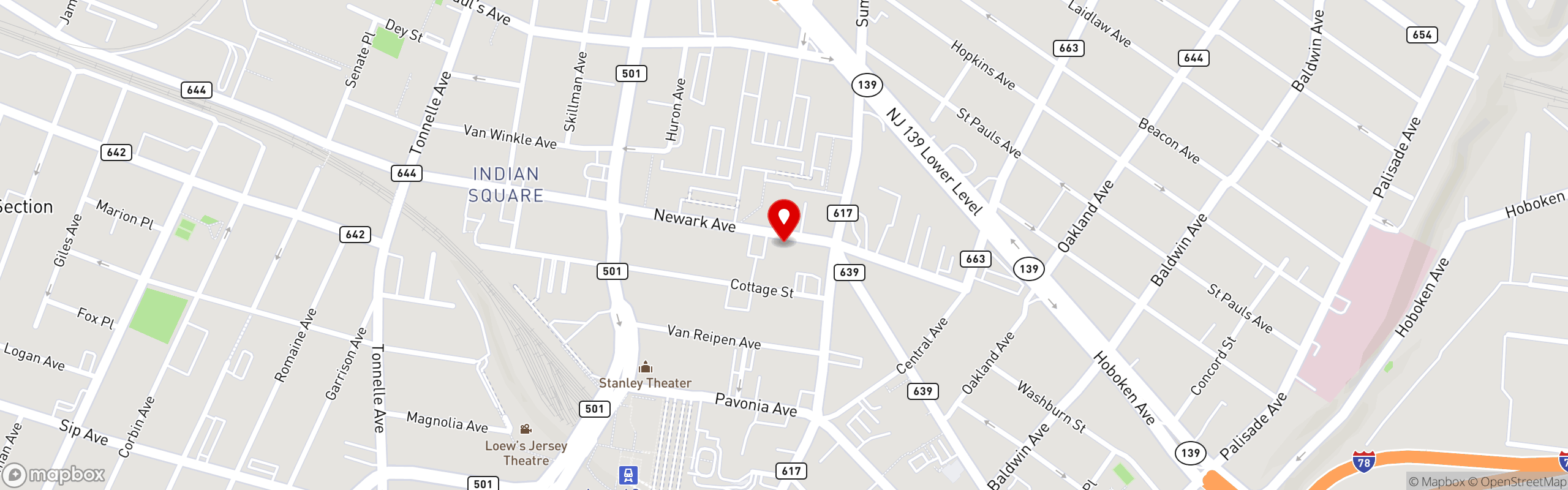 Street map pinning Max's Restaurant | North America in Jersey City