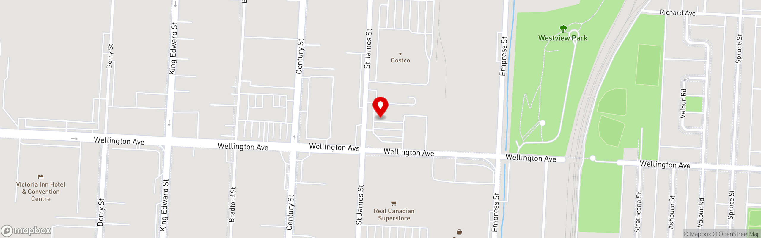 Street map pinning Max's Restaurant | North America in Winnipeg