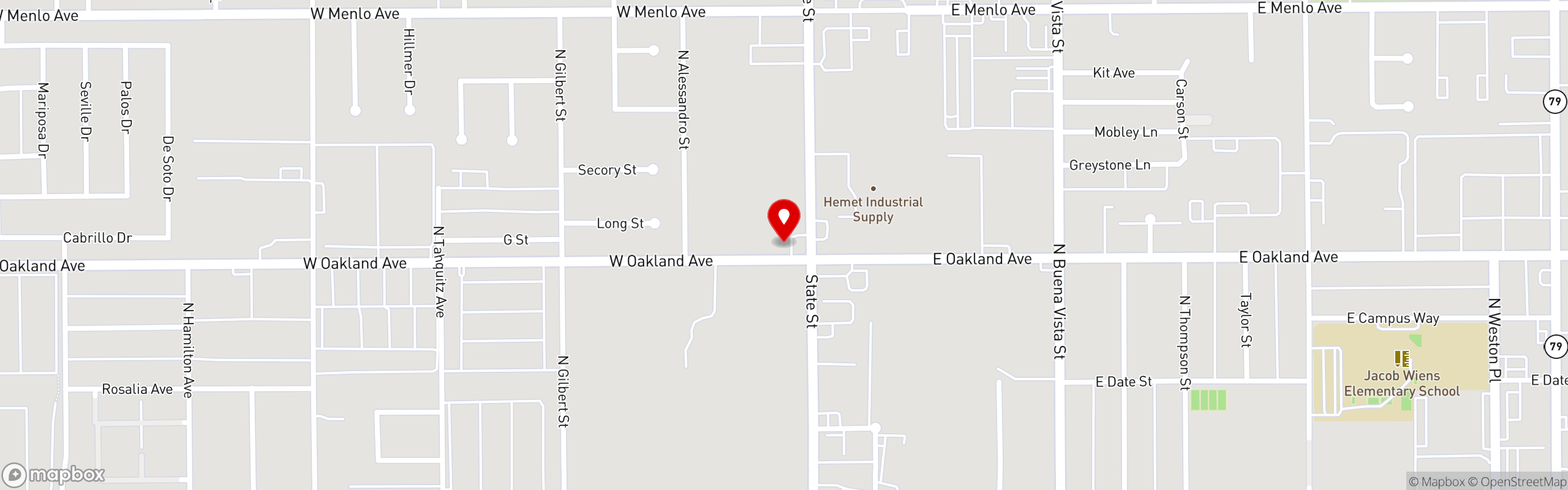 Street map pinning YANI'S CAFE in Hemet, CA