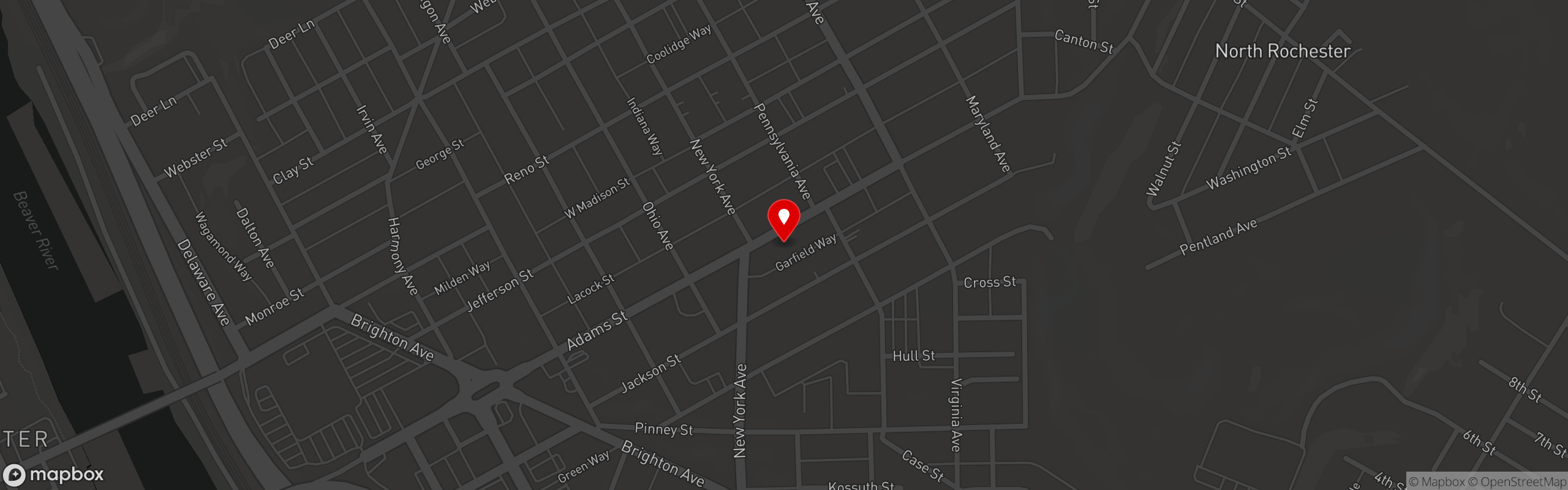 Street map pinning Rochester Smokehouse & BBQ in Rochester