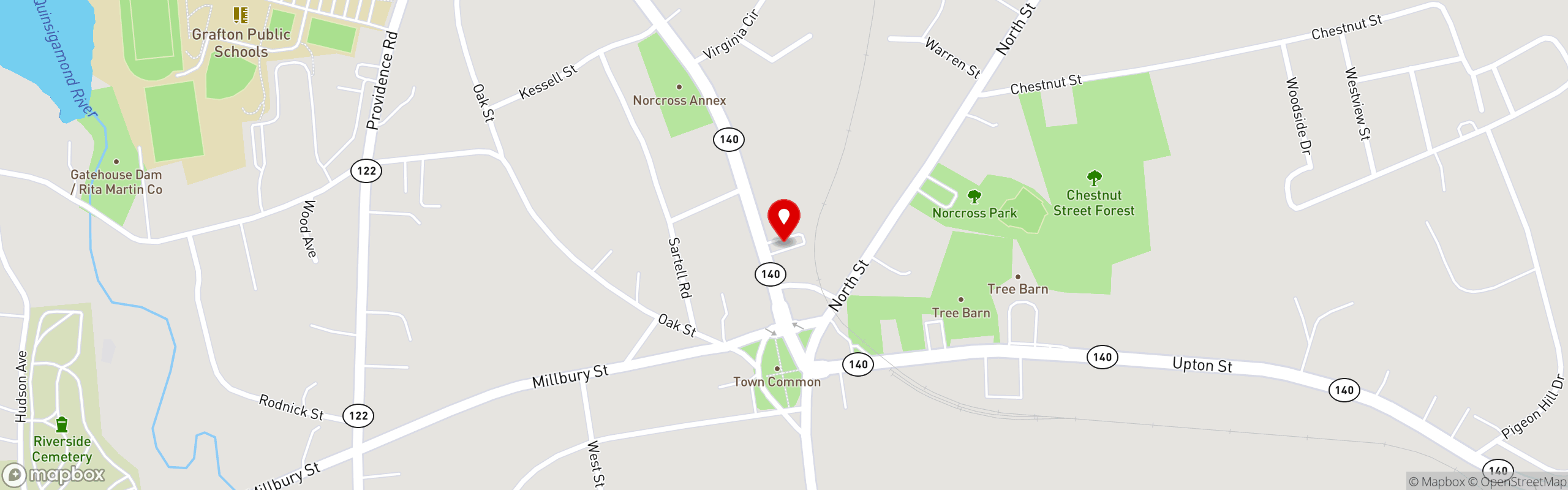 Street map pinning Bushel 'N Peck in Grafton