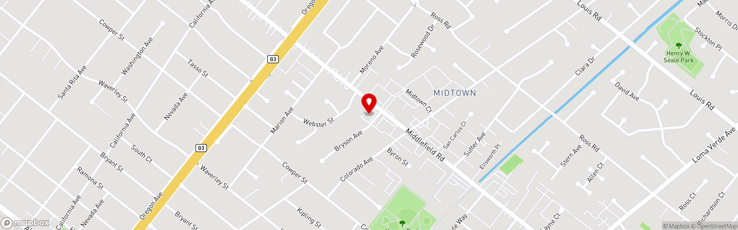 Street map pinning Kirk's Steakburgers in Kirk's Steakburgers - Palo Alto