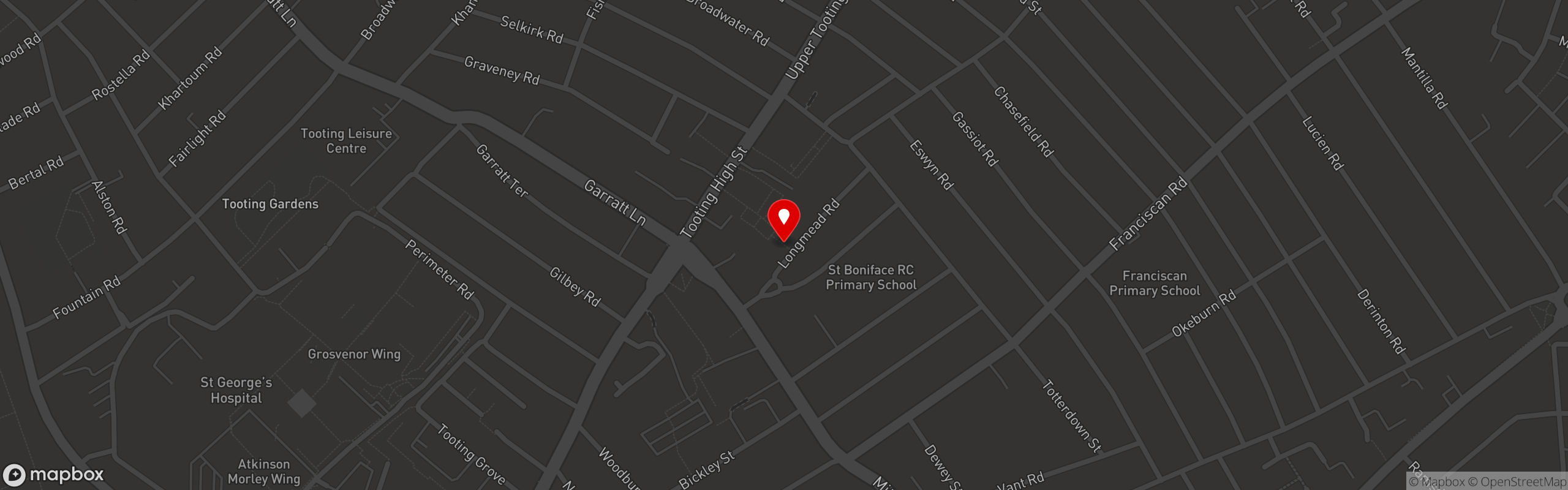 Street map pinning McCarthys Irish Bar & Deli in Tooting Broadway Market