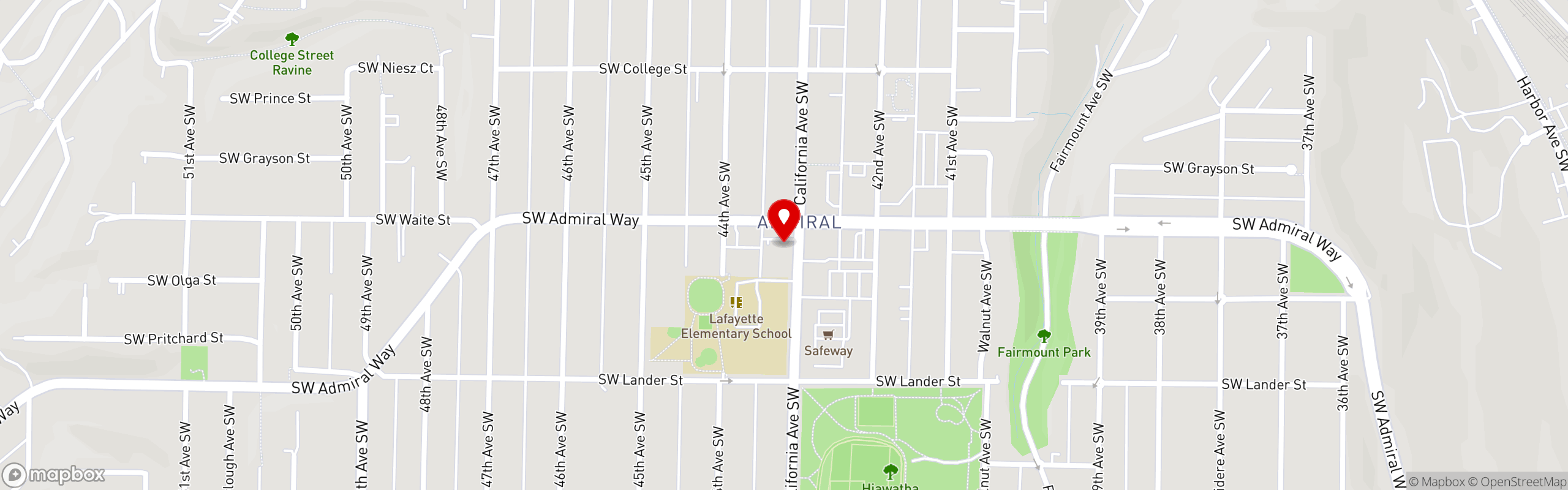 Street map pinning Circa Grill & Alehouse in Admiral District, West Seattle
