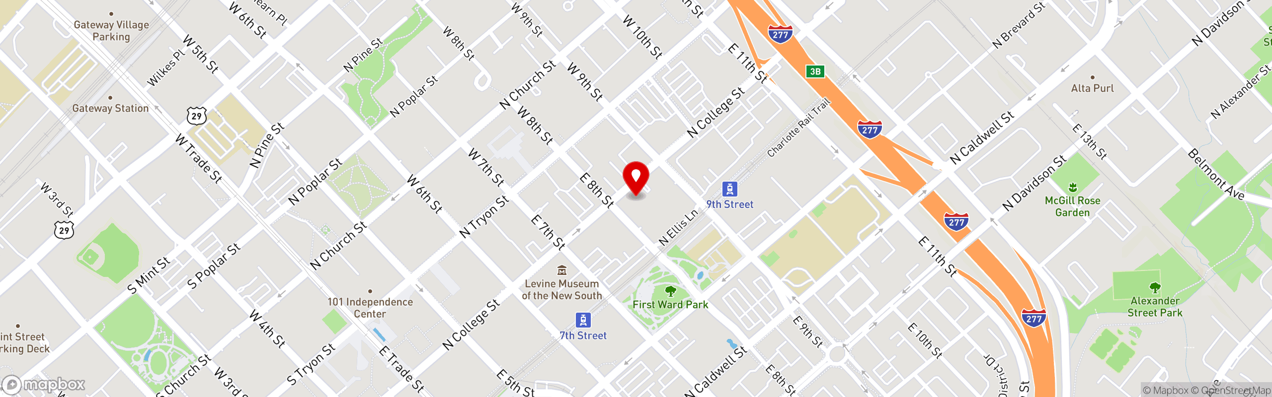 Street map pinning 1st Ward Social in 1st Ward Social