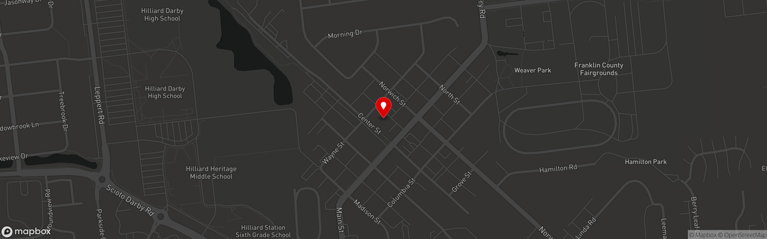 Street map pinning Meatball Mafia in Old Hilliard - Center Street Market