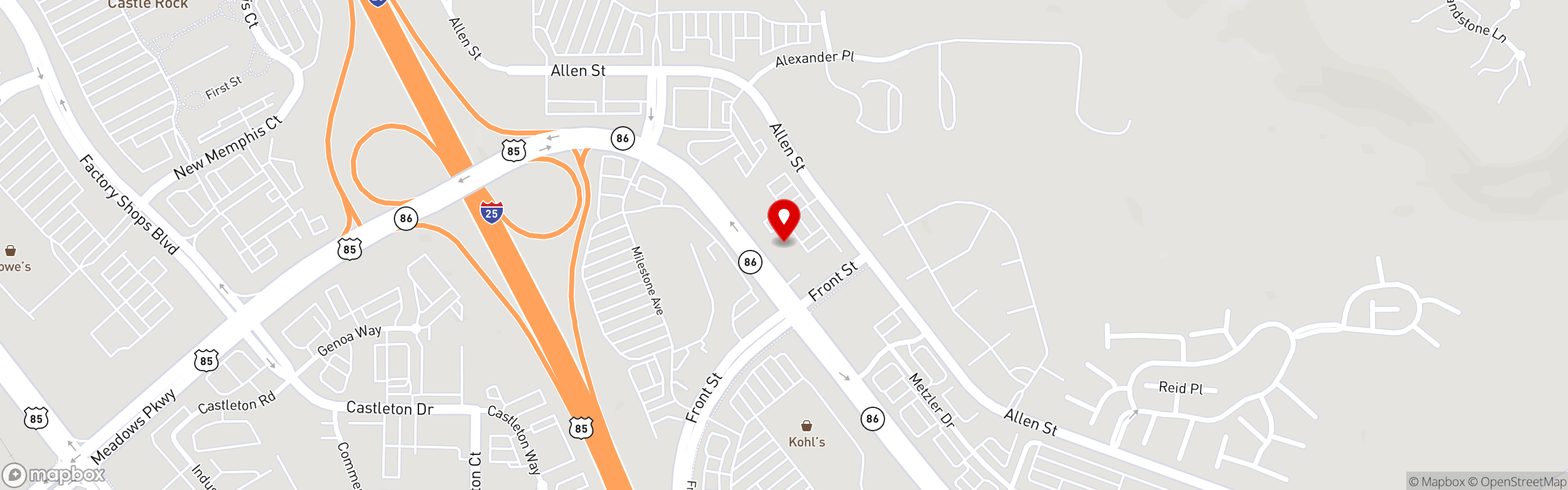 Street map pinning Zaika Indian Cuisine in Castle Rock