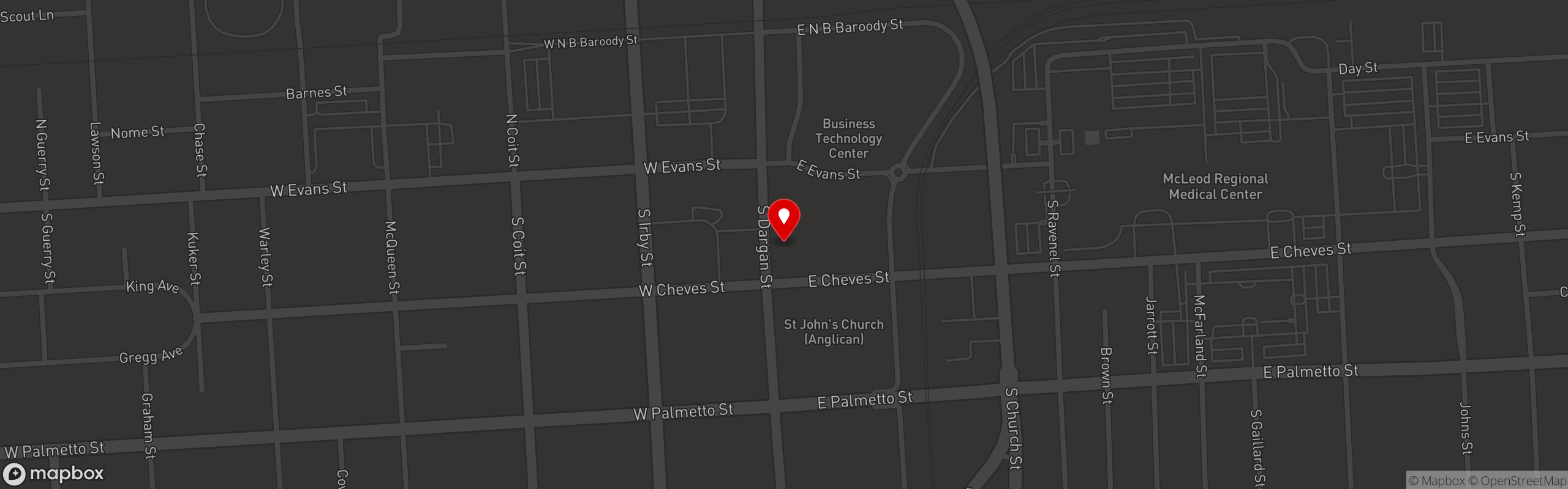 Street map pinning Wholly Smokin' Downtown in Downtown Florence