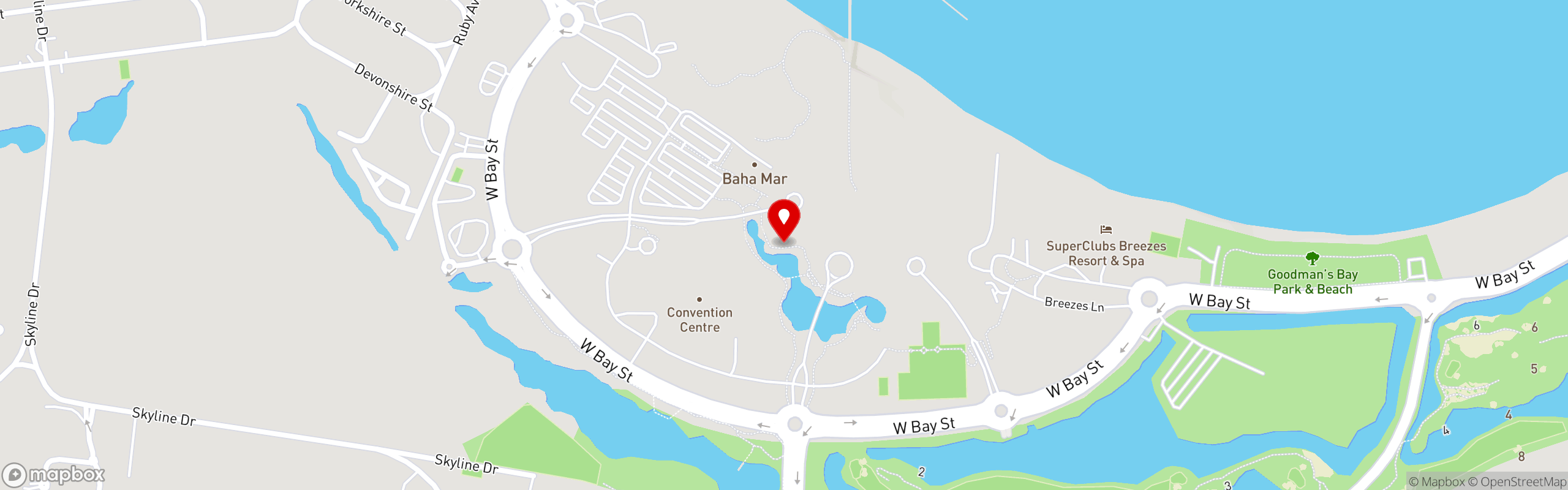 Street map pinning Sugar Factory - Bahamas in Baha Mar Resort - Bahamas