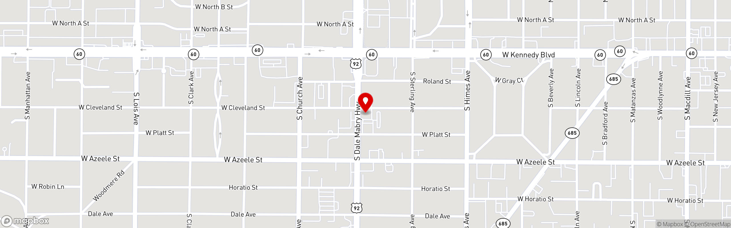 Street map pinning Shells Seafood in Tampa