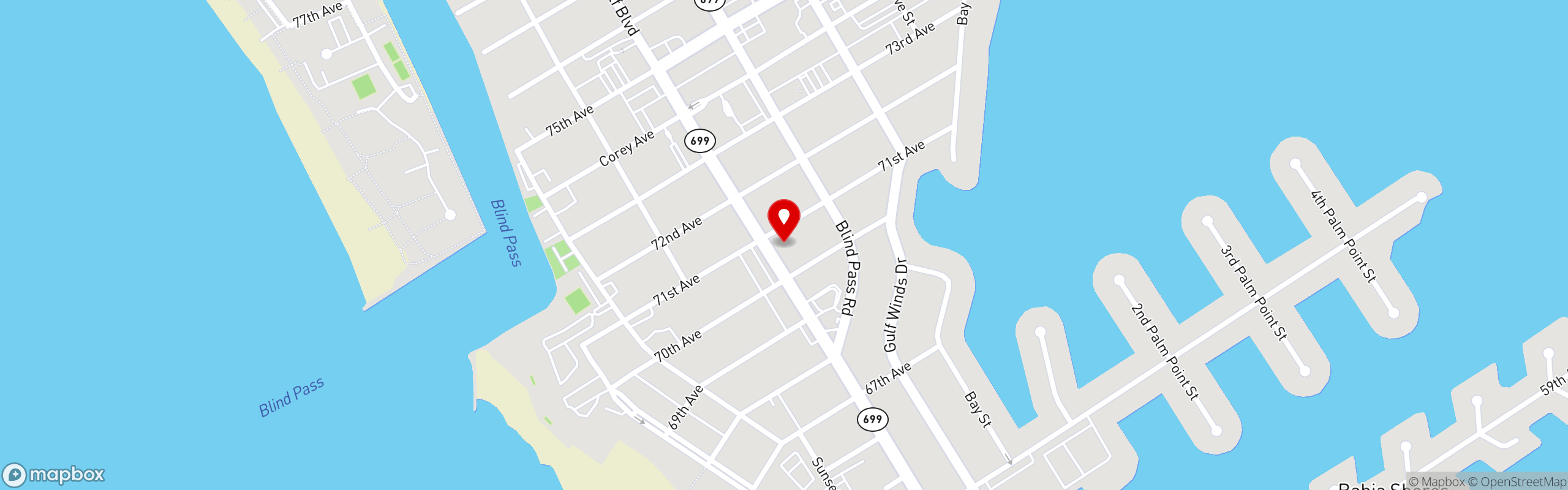 Street map pinning Shells Seafood in St. Pete Beach