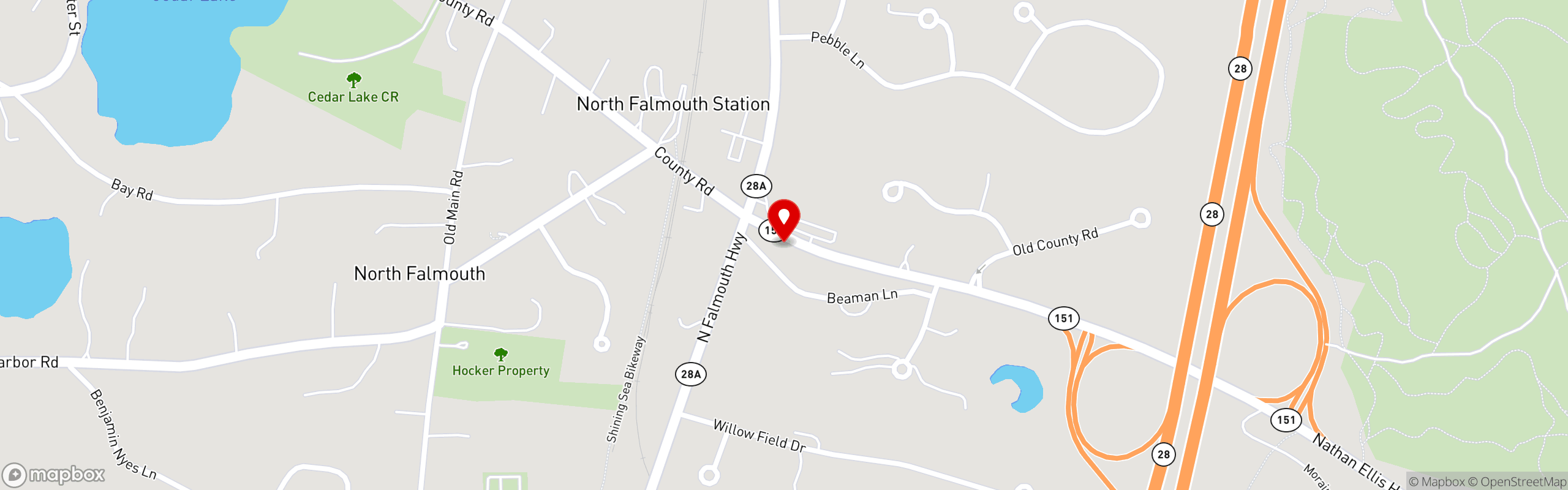 Street map pinning Bucatino Restaurant and Wine Bar in North Falmouth