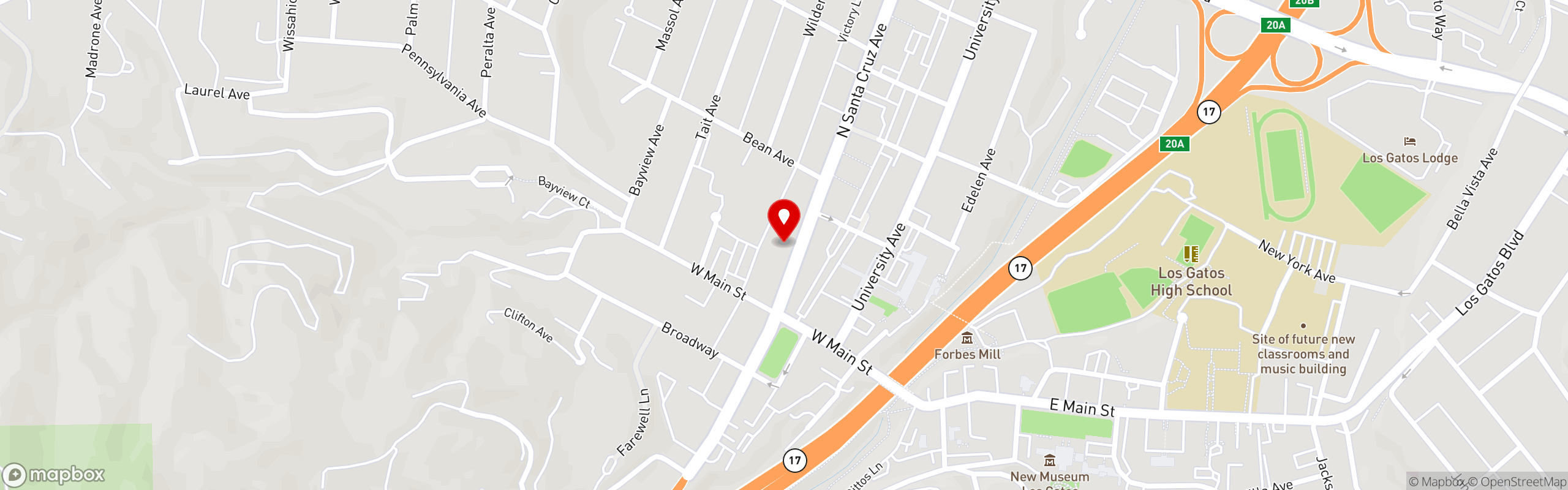 Street map pinning The Pastaria & Market in Downtown Los Gatos