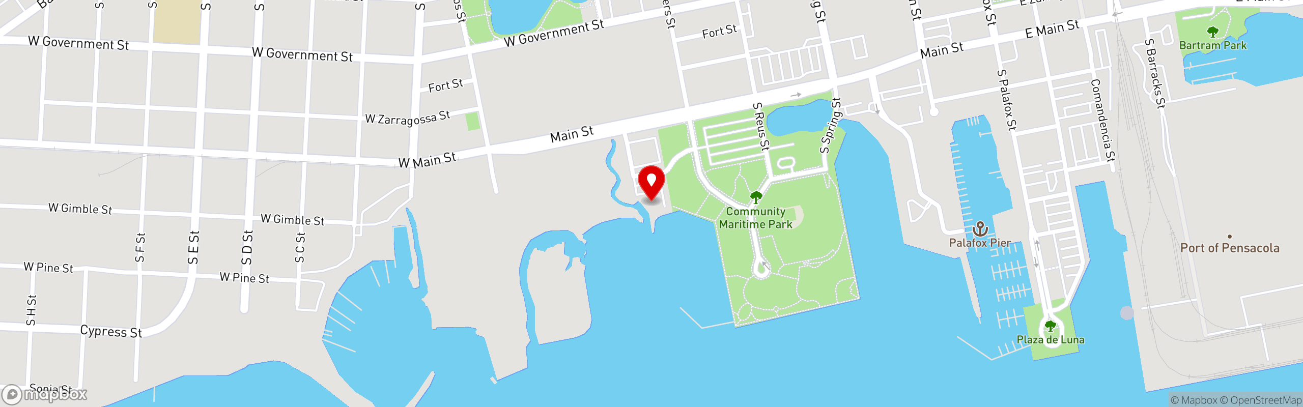 Street map pinning Nick's Boathouse in Nick's Boathouse