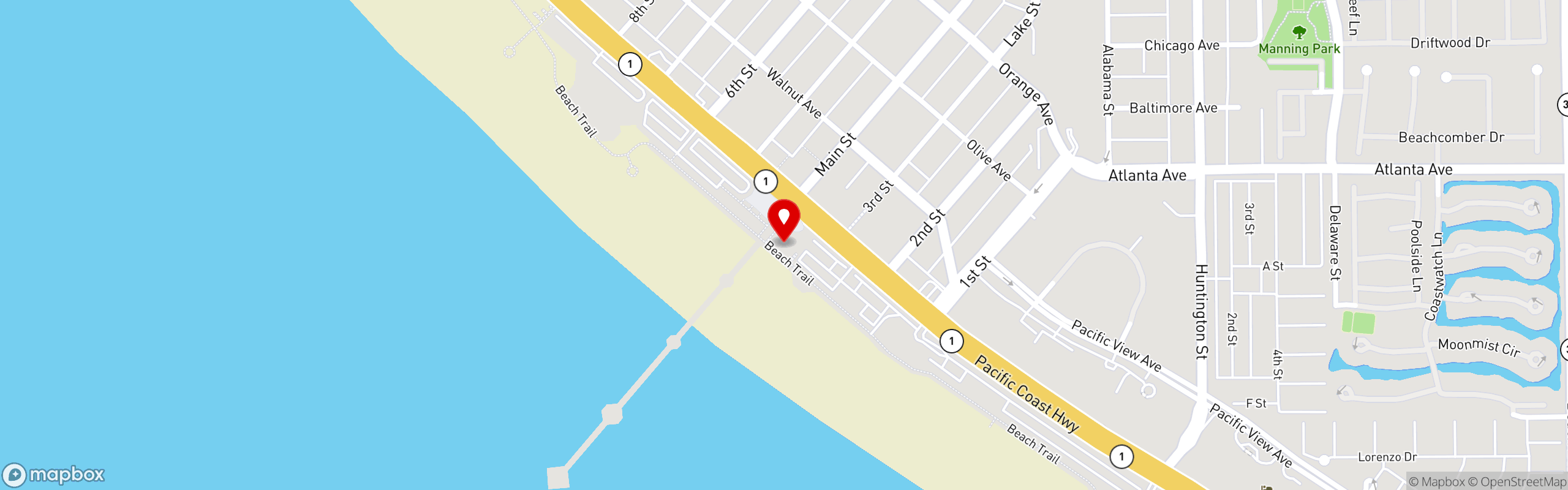 Street map pinning Sandy's Beach Shack in Sandy's Beach Shack