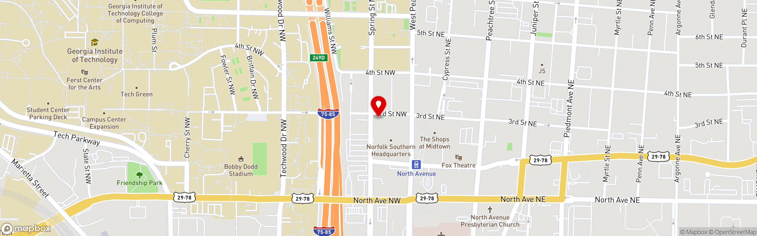 Street map pinning Grits and Eggs Breakfast Kitchen in Midtown