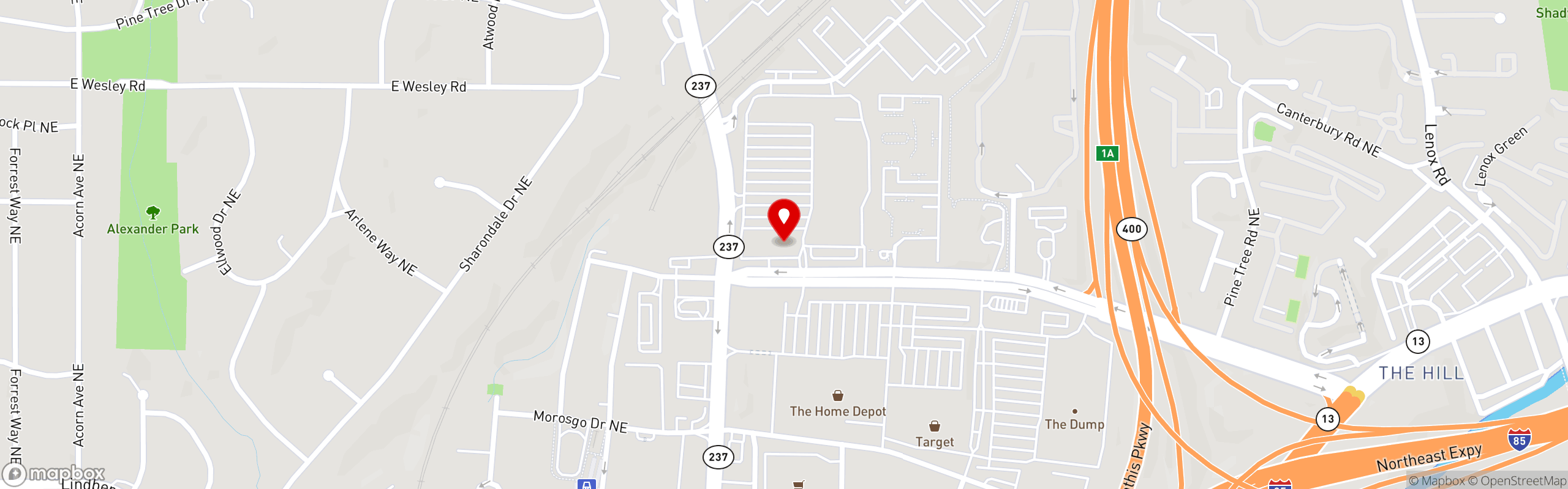 Street map pinning Grits and Eggs Breakfast Kitchen in Buckhead