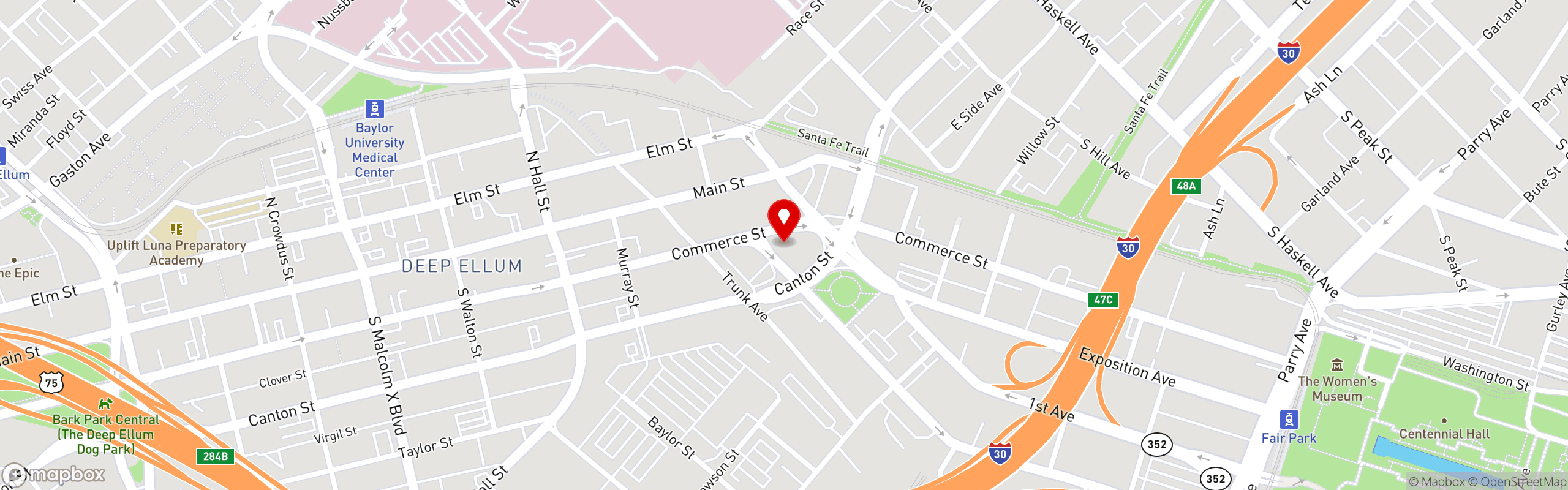 Street map pinning Taqueria El Arquito in Deep Ellum Dallas