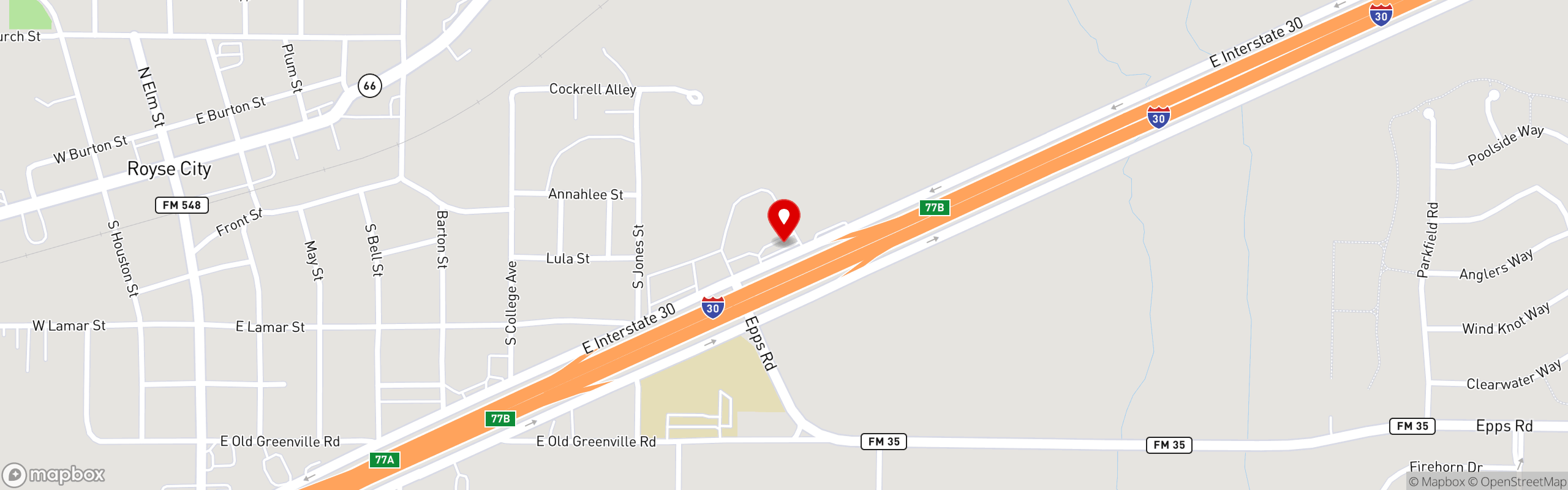 Street map pinning Taqueria El Arquito in Royse City