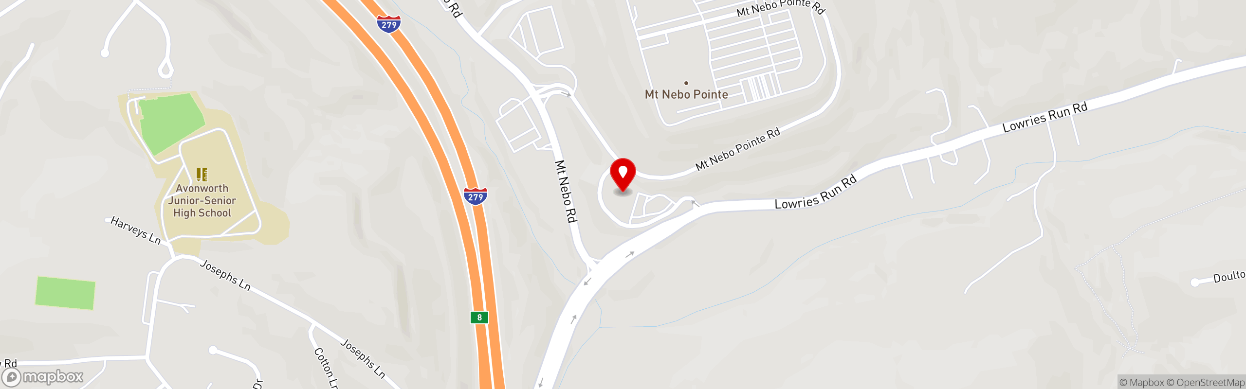 Street map pinning Coughlin's Law Kitchen and Ale House in Mount Nebo Pointe