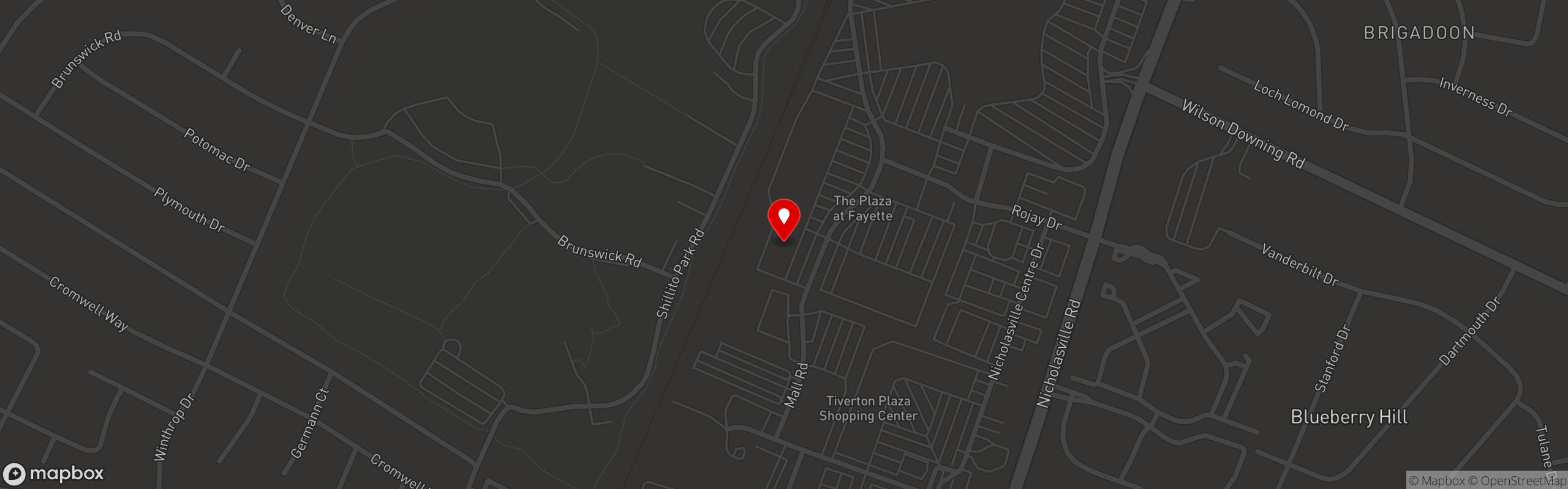 Street map pinning Athenian Grill in Fayette Mall