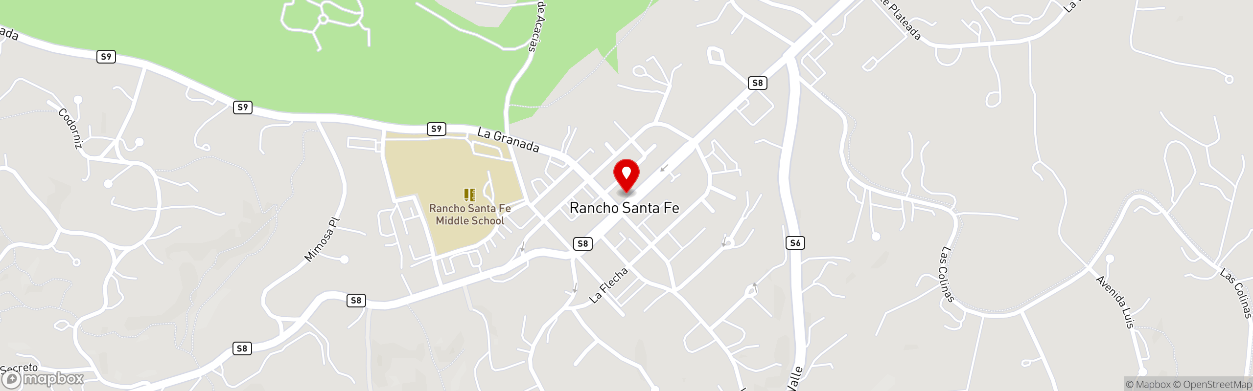Street map pinning Nick & G's Restaurant in Rancho Santa Fe