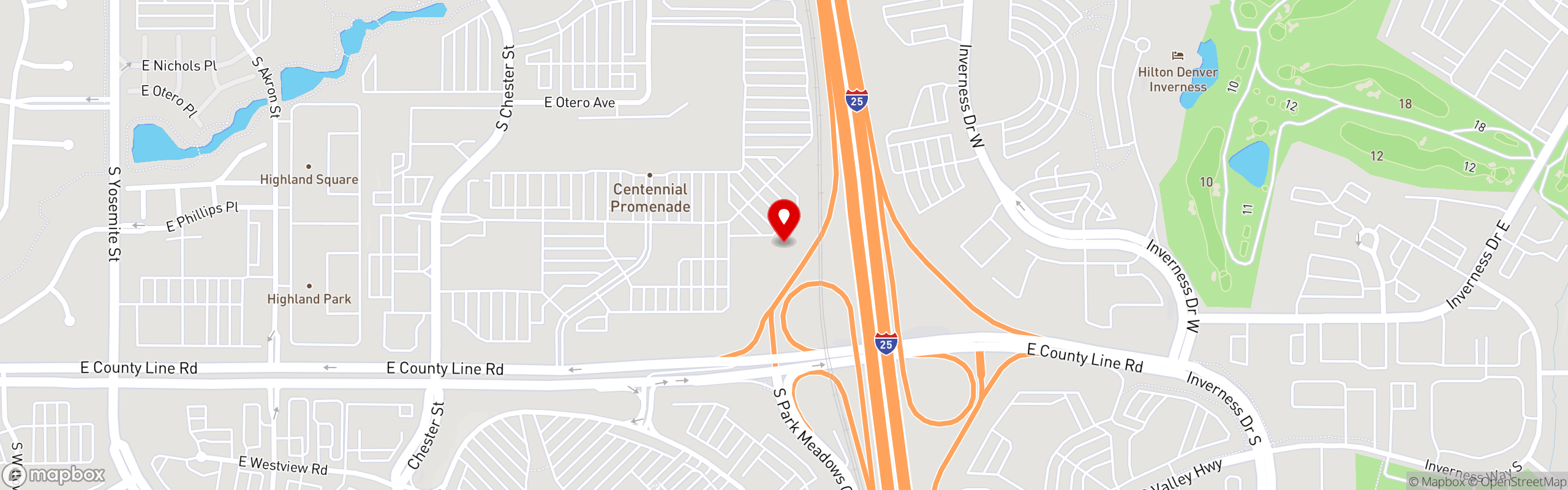 Street map pinning Rock Bottom Restaurant & Brewery in South Denver