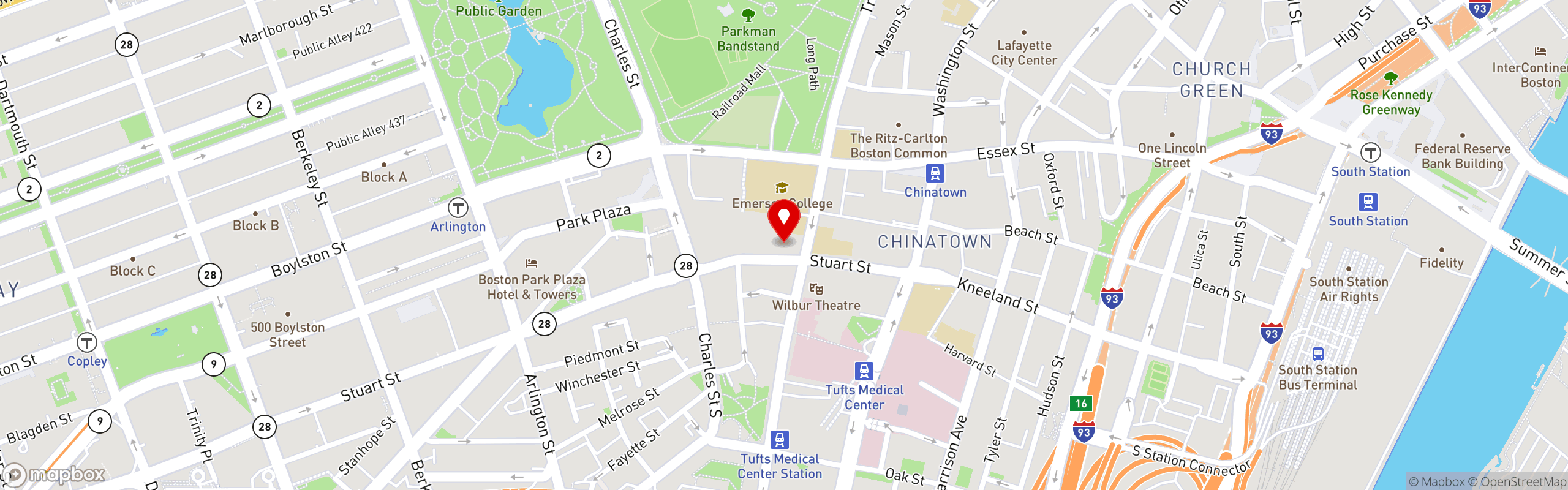 Street map pinning Rock Bottom Restaurant & Brewery in Boston