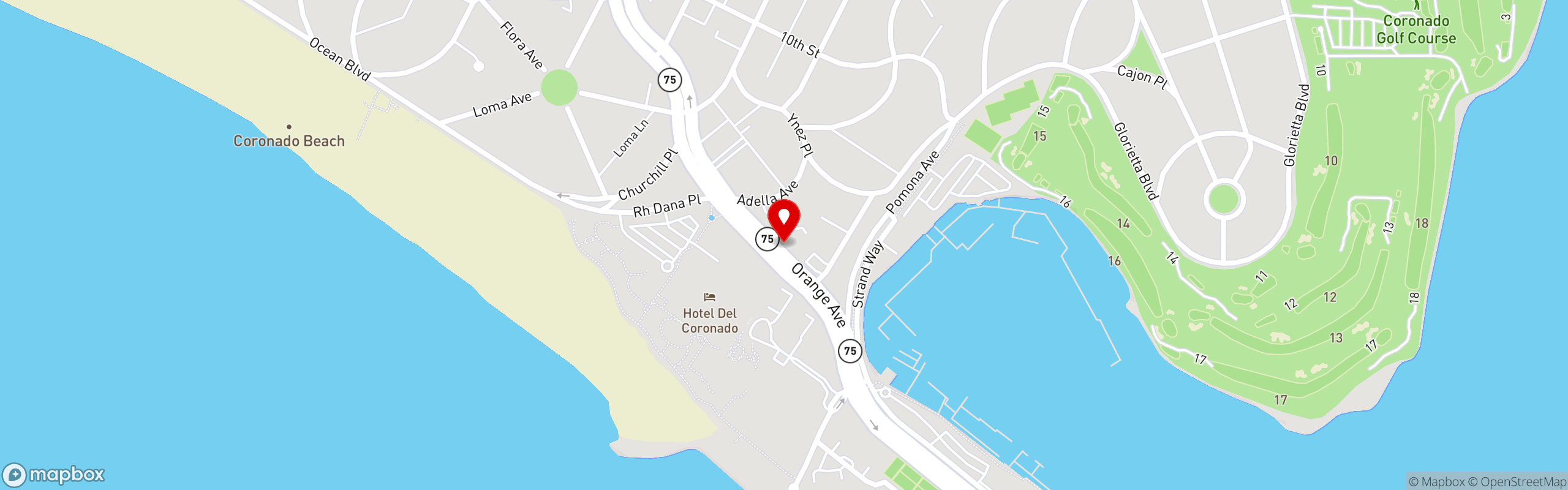 Street map pinning Dive Rooftop in Dive - Coronado
