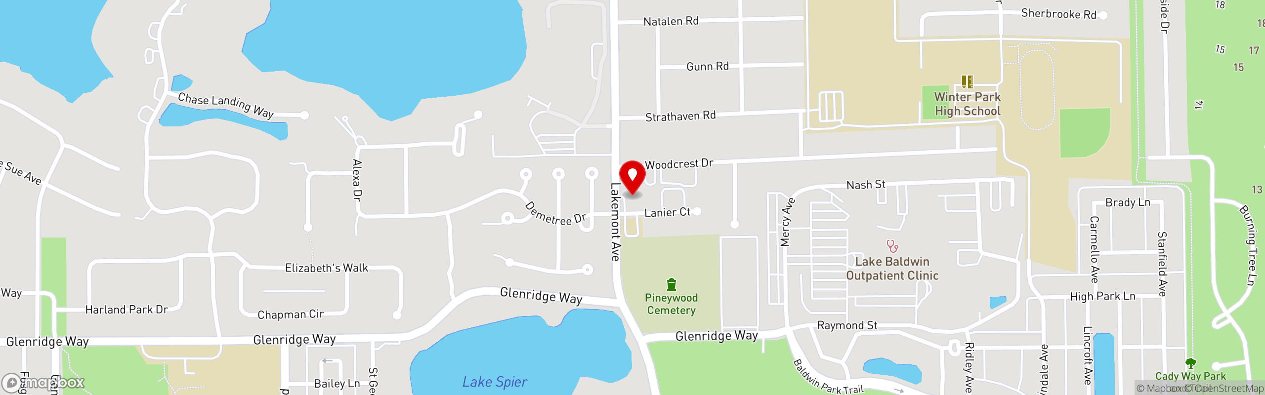 Street map pinning Bagel King in Winter Park