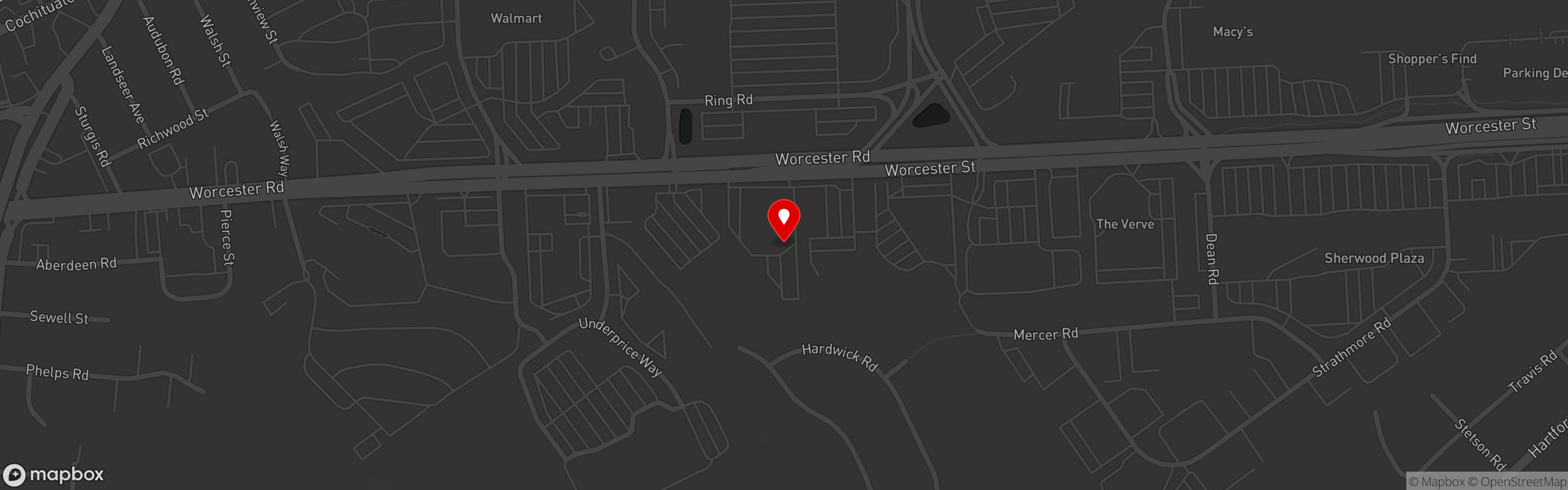Street map pinning J&M Diner in Framingham