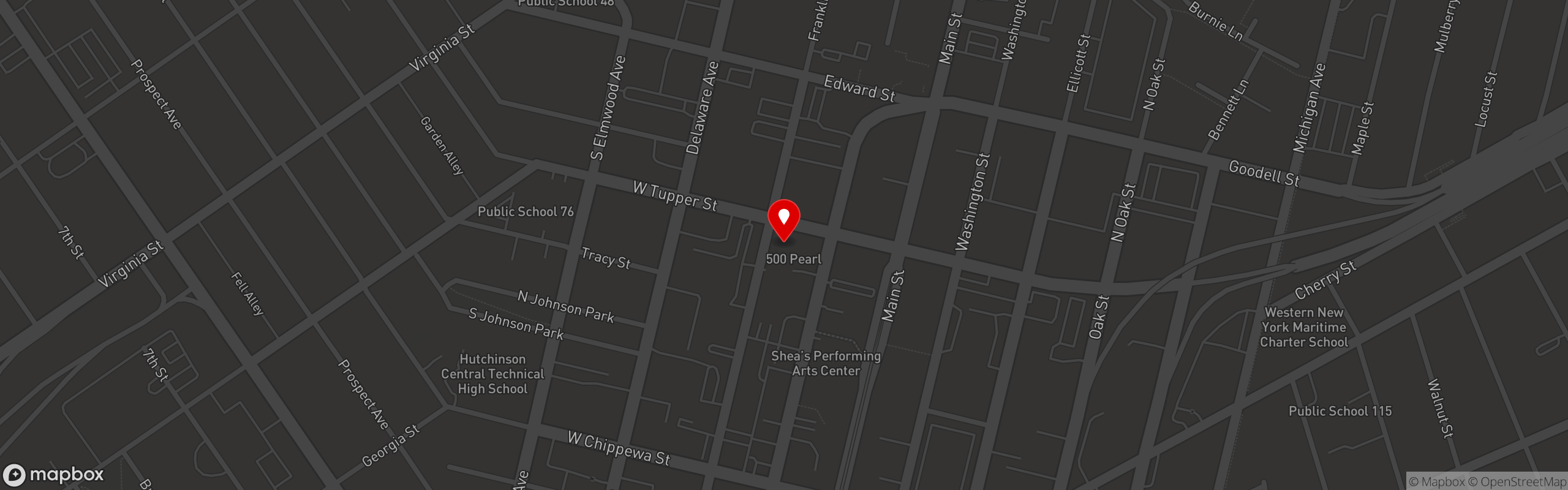 Street map pinning Vice Restaurant in Buffalo, NY